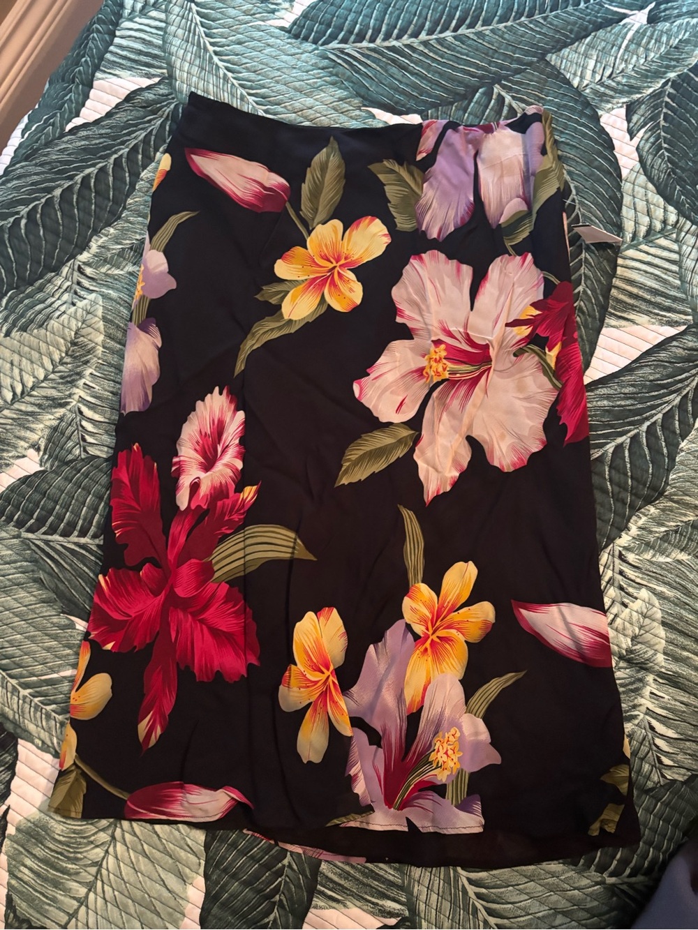 Lily Black Floral Midi Skirt with Bright Tropical Print
